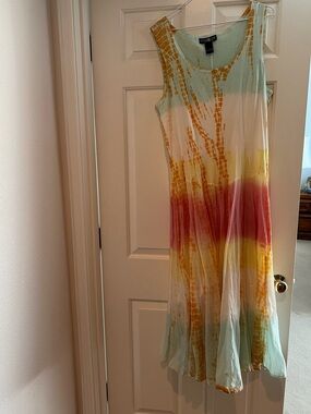 The Pyramid Collection Mint & Orange Tie-Dye Cotton Maxi Dress